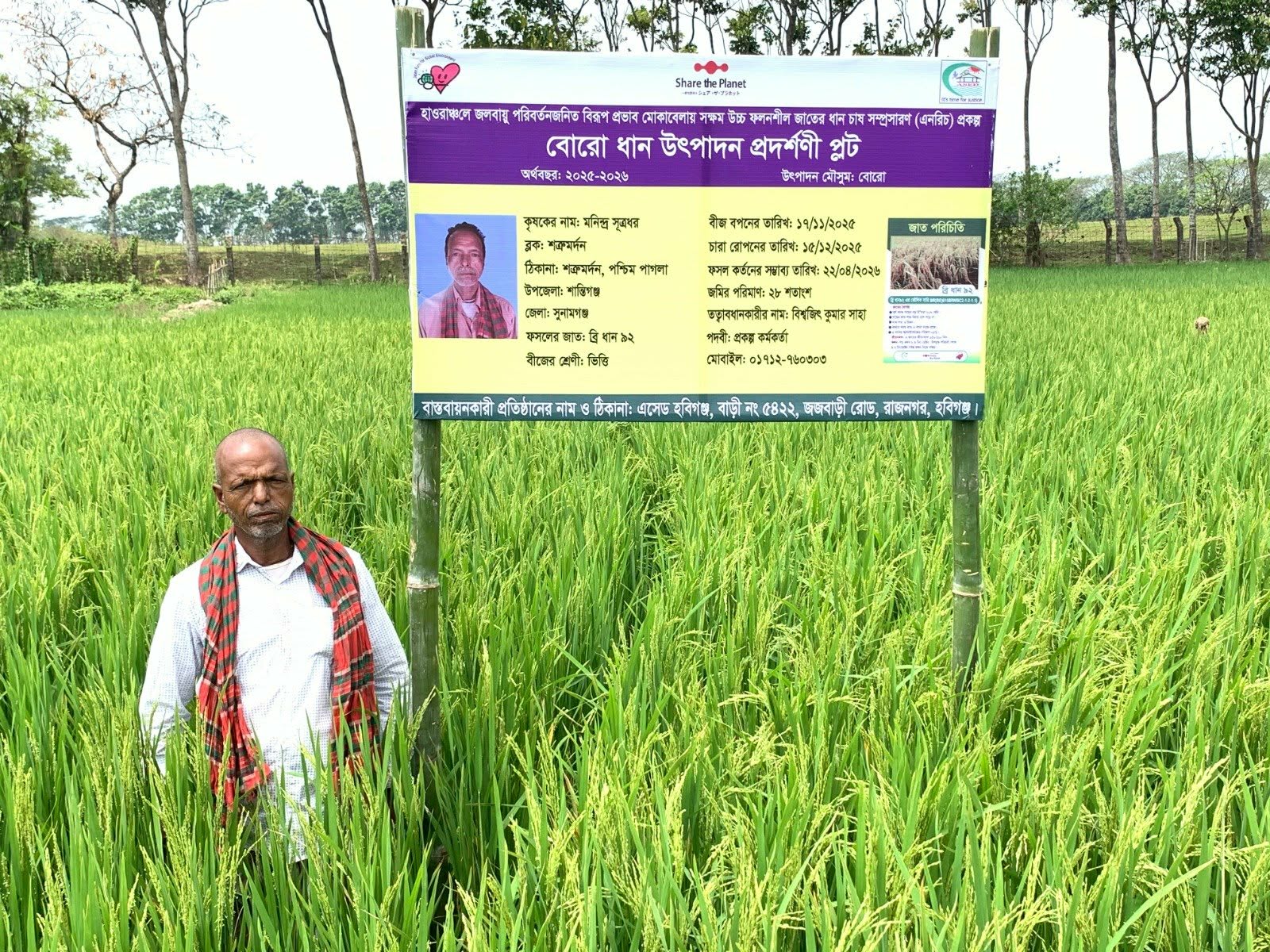 এসেড হবিগঞ্জ-এর উদ্যোগে হাওরাঞ্চলে ৮টি প্রদর্শনী প্লটে বন্যাসহনশীল উচ্চ ফলনশীল ধান উৎপাদন